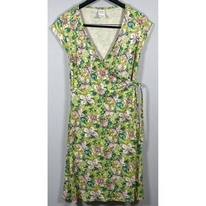 Garnet Hill 100% Silk Wrap Dress Green Butterflies Women's Sz 10P Party Feminine